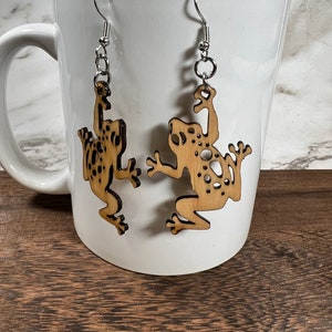 Frog Earrings Laser Cut Wood