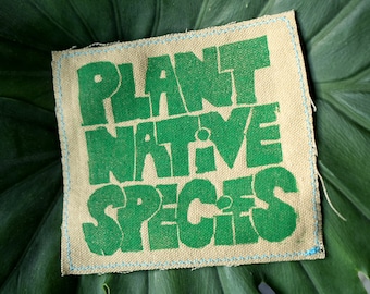 Plant Native Species Patch | Hand-printed | Linoblock | Sew On Solarpunk Patch