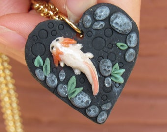 Handmade Polymer Clay Axolotl Heart Pendant Necklace