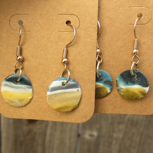 Beach earrings | ocean themed jewelry | sea | Clay | spring and summer accessories | blue/white/gold | aesthetic | minimalistic earrings