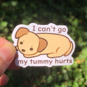 I Can't Go My Tummy Hurts Dog Vinyl Waterproof Sticker | Brave Stomach Ache Survivor