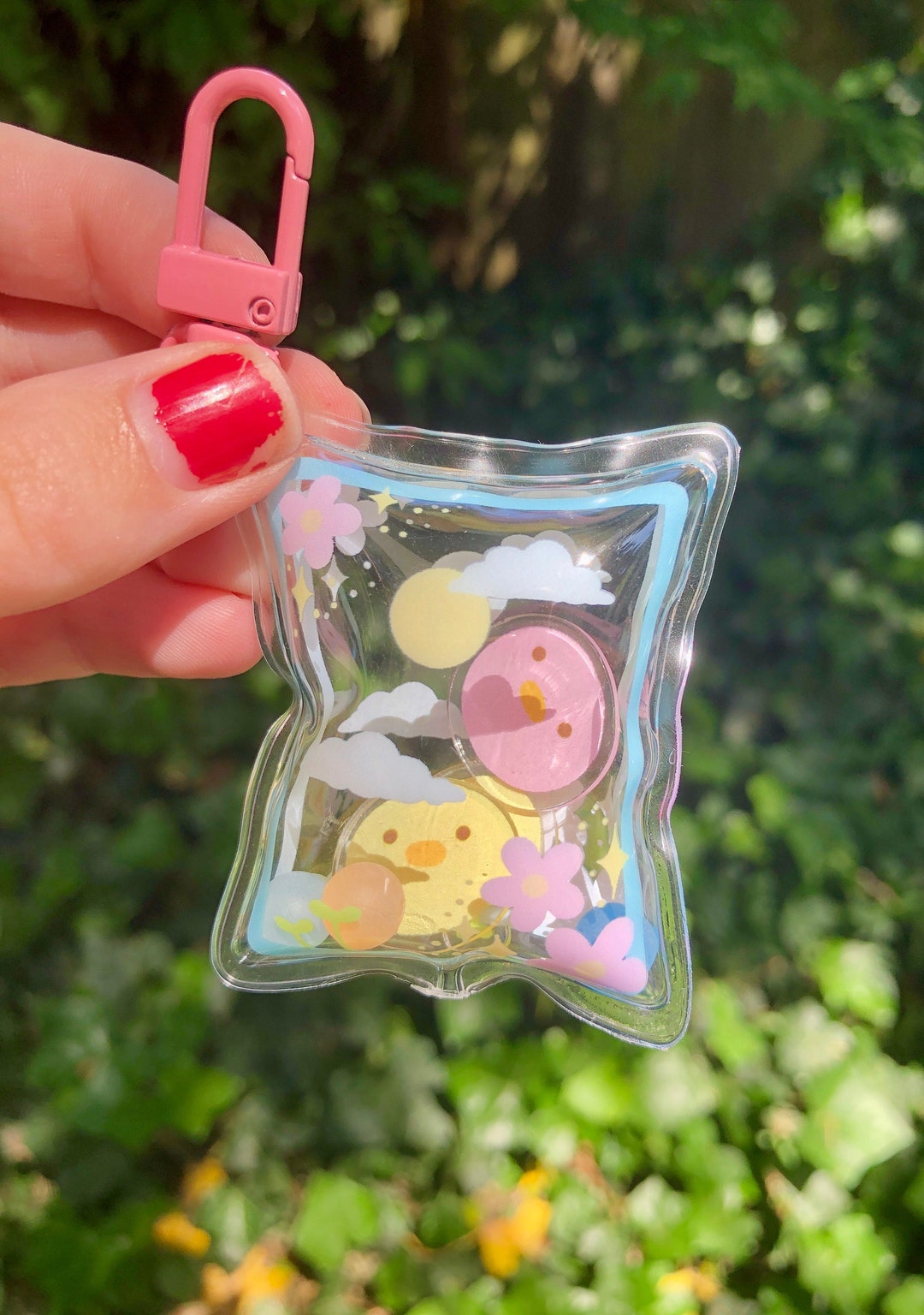 Cute Ducks With Sprouts Pastel Shaker Clear Pillow Keychain Charm With ...