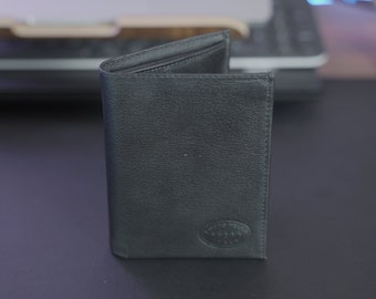 Italian Leather Handmade Black Men&#39;s Bifold Wallet | Gift for Men | 2 ID Display Design | Free USA Shipping