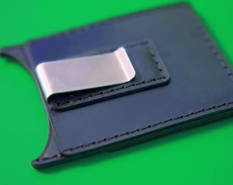 Cartera de cuero con clip para billetes hecha a mano: tarjetero minimalista y delgado
