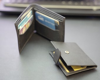 2 in 1 Italian Leather Handmade Black Men&#39;s Wallet | Gift for Men | With Minimalist Wallet | Free USA Shipping
