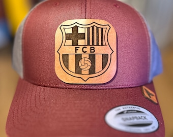 FC Barcelona Trucker Cap – Handmade Leather Patch, Soccer Fan Gear