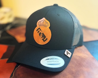 Real Madrid Hat Leather Patch on Trucker Hat! One Size Adjustable! Different Colors Available