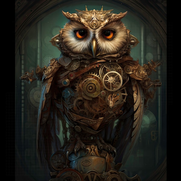 Steampunk Owl Wall Art Majestic Owl Art Prints Ai Artwork