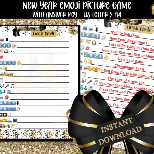 New Years Eve Emoji Picture Game with Answer Key | Printable Games | New Years Eve Game, New Years Game, Holiday Party Game