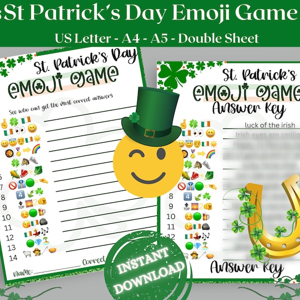 St Patricks Day Emoji Game | St Patrick's Game for Adults/Kids | Printable St Patrick's Classroom Game | St. Patrick's Office Party Game