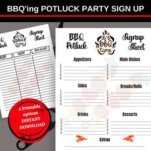 Summer BBQ Party Potluck Sign up Sheet Printable Potluck Party Summer BBQ Signup