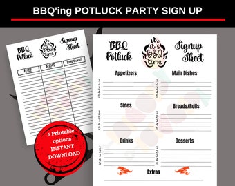 Summer BBQ Party Potluck Sign up Sheet Printable Potluck Party Summer BBQ Signup