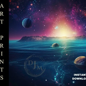Cosmic Art Print Solar System Art Ai Art Ocean Wall Art