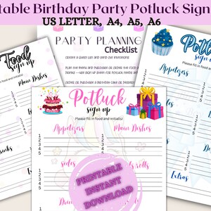 Druckbare Geburtstagsparty Potluck Sign Up Girl Birthday Party Food Sign Up Sheet Boy Birthday Party Sign Up Sheet Kindergeburtstag Party
