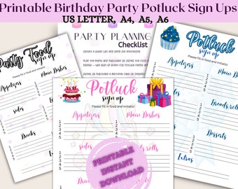 Printable Birthday Party Potluck Sign Up Girl Birthday Party Food Sign Up Sheet Boy Birthday Party Sign Up Sheet Kids Birthday Party