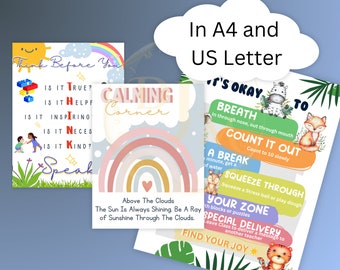Calming Corner Printable Counselor Decor Set Anxiety Relief For Kids Emotional Regulation Emotions Montessori Materials