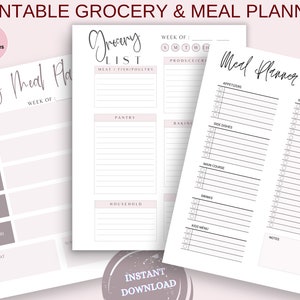Printable Grocery Planner and Shopping List Printable Meal Planning Guide, Shopping List, Weekly Meal Planner