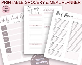 Printable Grocery Planner and Shopping List Printable Meal Planning Guide, Shopping List, Weekly Meal Planner
