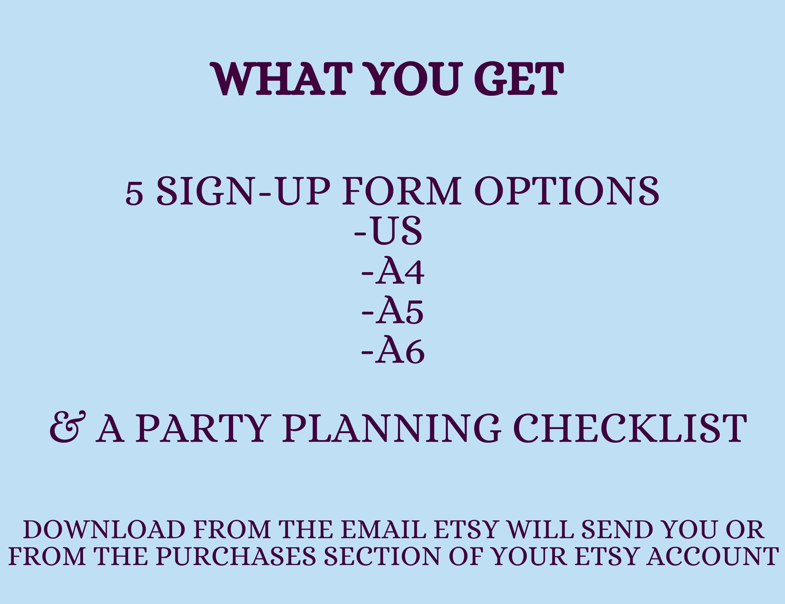 Potluck Sign up Sheet Birthday Party for Kids Boy Birthday Party Girl