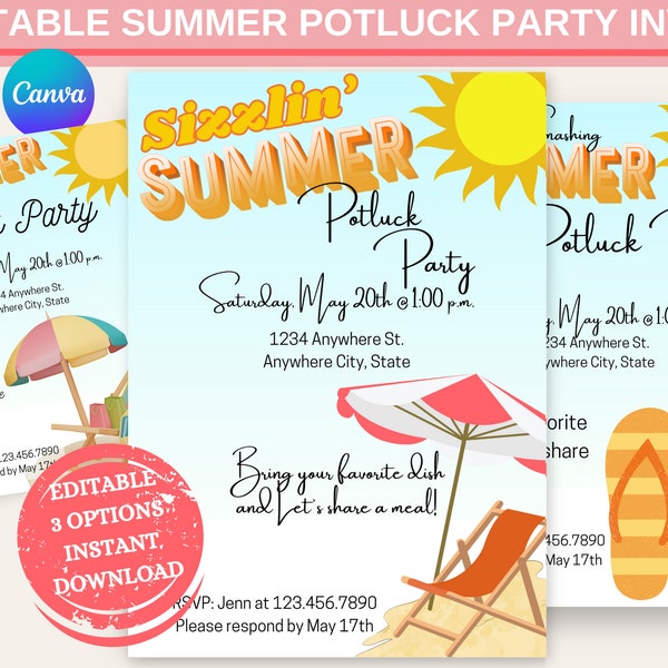 Sommer Potluck Party Summer Party Invite Potluck Sign Up Potluck Party Einladung Sommer Party Invite