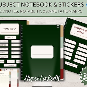 5 Subject Notebook, Hyperlinked GoodNotes Digital Notebook, Digital Binder Notebook with Tabs