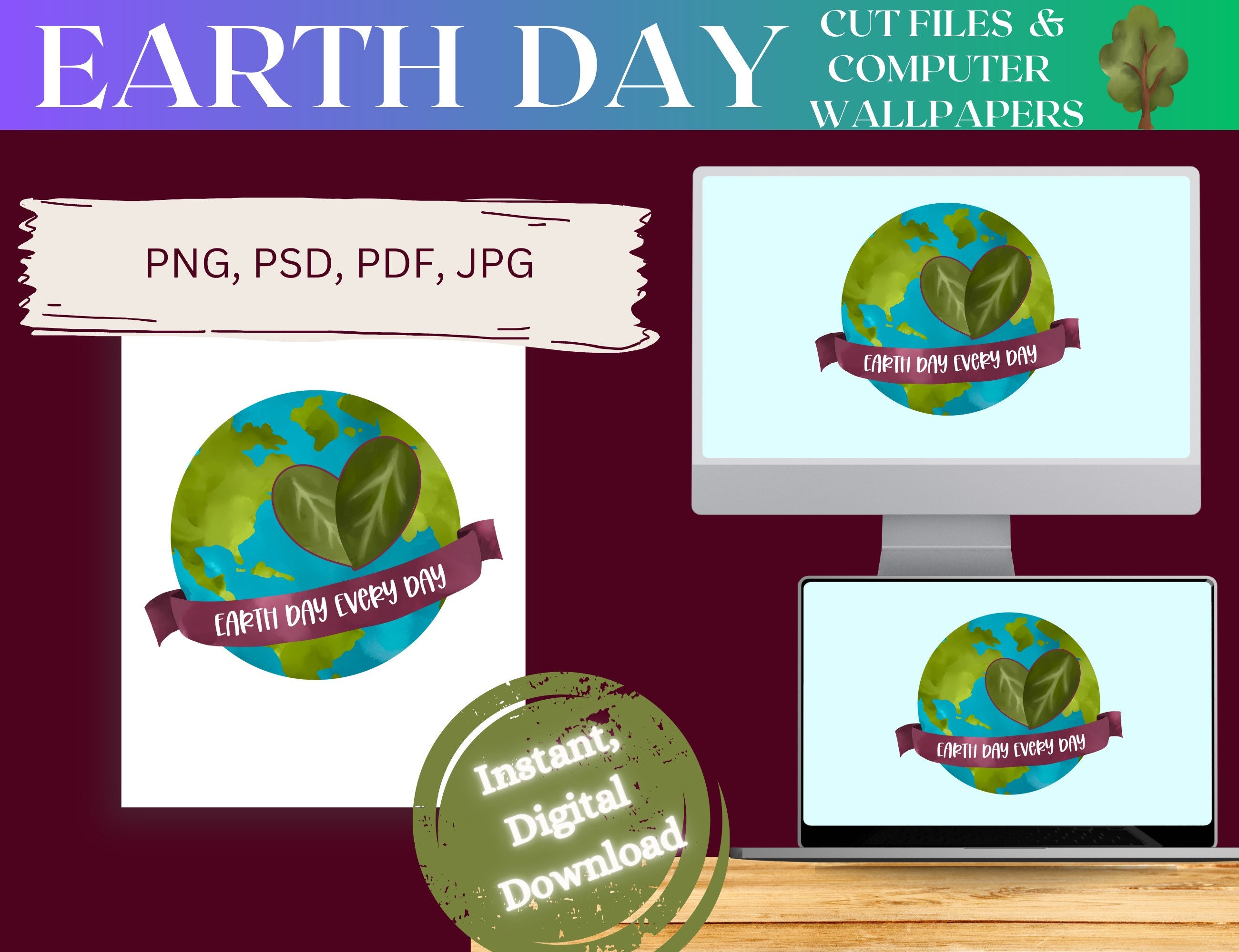Earth Day Desktop Wallpaper and Digital Image Bundle Earth Day Every