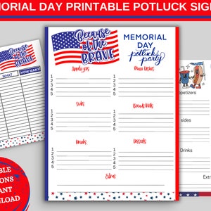 Memorial Day Potluck Sign Up Sheet Food Sign Up Sheet Printable Potluck Party Sign Up Memorial BBQ Party