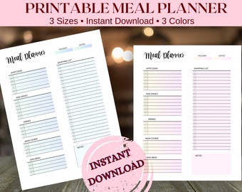 Planificateur de repas imprimable et organisateur d'épicerie | Planificateur de repas minimaliste et organisateur de liste d'épicerie quotidienne | Liste d'épicerie