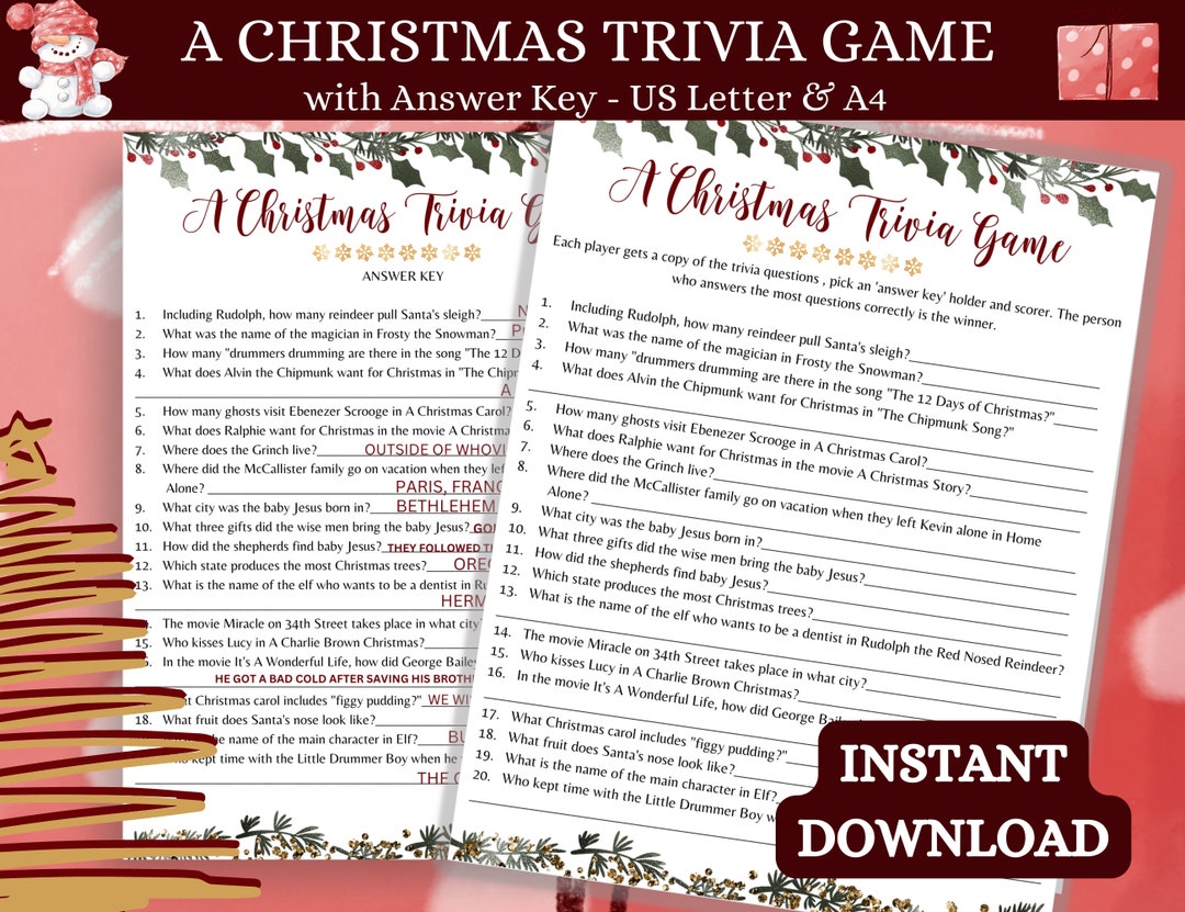 Christmas Trivia Game Printable Christmas Fun Instant Download Party Christmas Trivia Game Printable Christmas Fun Instant Download Party