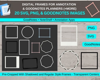 Digital Photo Frames with Shadow frames and without Shadow Frames | Precropped GoodNotes PNG