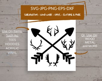 Antler Hunting Trophy Decor | Hunter Antlers SVG File | Hunting Season Antlers And Bow Cut File | Hunters Trophy SVG