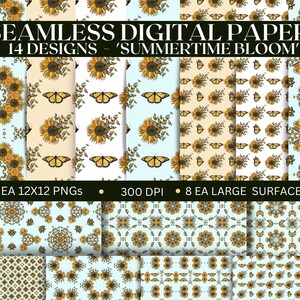 Nahtlose Bloom Summertime Digital Papers und gemusterte Seiten für Sublimation und mehr