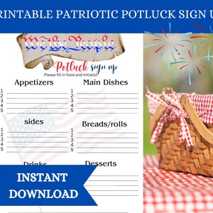 Druckbares Potluck Sign Up Sheet Vaterländisches Essen in Abhängikeitstag 2019