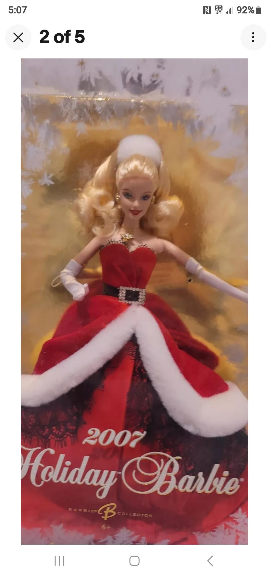 2007 Holiday Barbie B Collector New Velvet red Dress Blonde