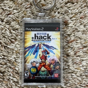 May include: A clear acrylic keychain featuring a PlayStation 2 game cover for .hack//QUARANTINE Part 4. The cover art displays anime characters in vibrant colors, with the game title and logo prominently displayed. The keychain has a silver metal ring.