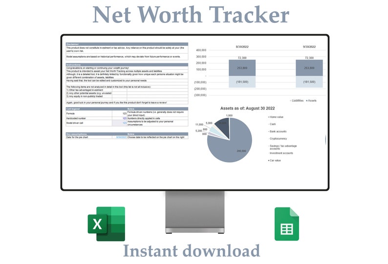 Net Worth Tracker Sheet | Excel Spreadsheet | Google Sheets | Instant ...