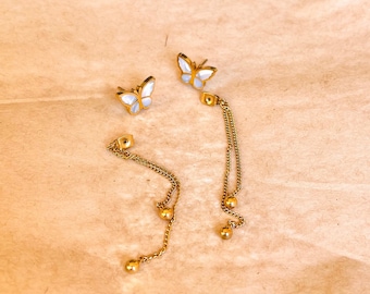 Gold Butterfly Long Dangle Drop Earrings, Butterfly Dangle Earrings, Long Earrings, Gold Earrings, Tassel Earrings