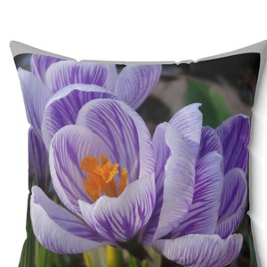 Crocus Flower with Lite Grey Background - Spun Polyester Square Pillow