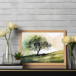 Tree on a Hill Artwork | Digital Download | Print | Vintage |