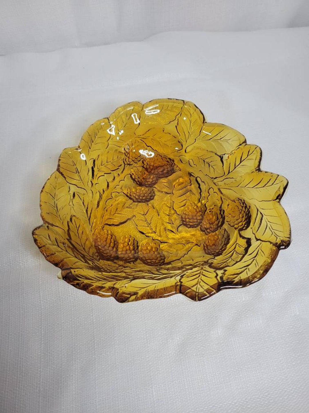 Vintage AMBER Carnival Glass Candy Dish Bowl Grape Leaf Design Etsy