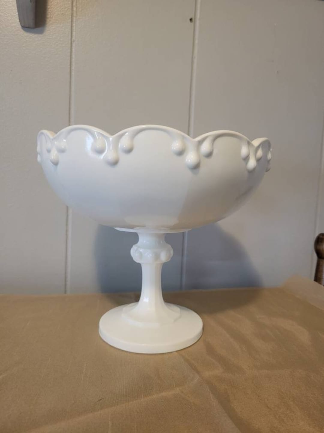 Milk Glass Teardrop Compote Bowl Large Etsy