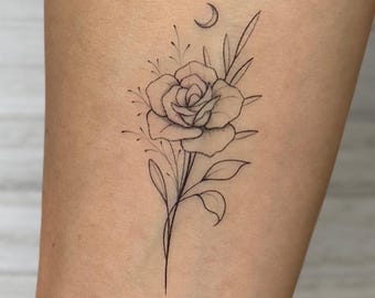 Wild Rose and Moon Temporary Tattoo (Set of 2)