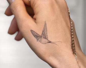 Swallow Bird, Botanical, Ornamental Temporary Tattoo