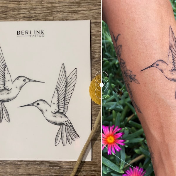 Kolibri Fine Line temporäres Tattoo (2er Set)