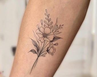Cosmos Bouquet Temporary Tattoo