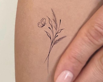 Butterfly and Branch Leaves Temporary Tattoo (Set of 2)