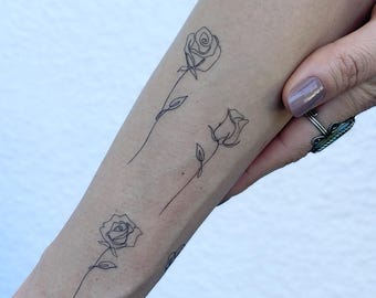 Single line Roses Temporary Tattoo (Set of 3)
