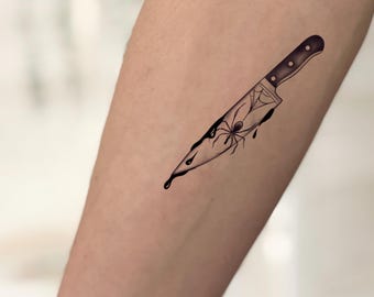 Knife and Spider Temporary Tattoo (Set of 2)