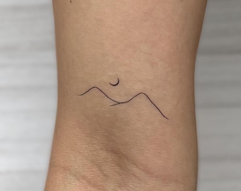 Minimalist Mountain and Moon Temporary Tattoo (Set of 2)