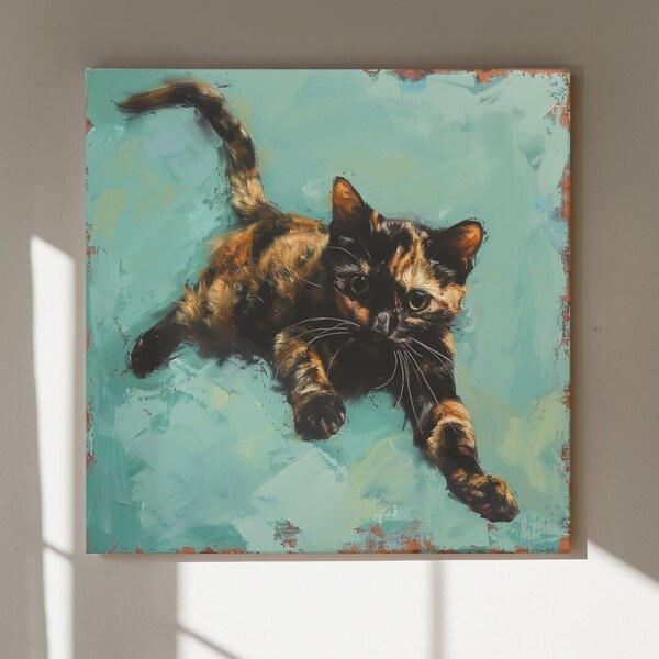 Tortoiseshell Kitten Oil Painting: Playful Cat Art Print (Digital Download)